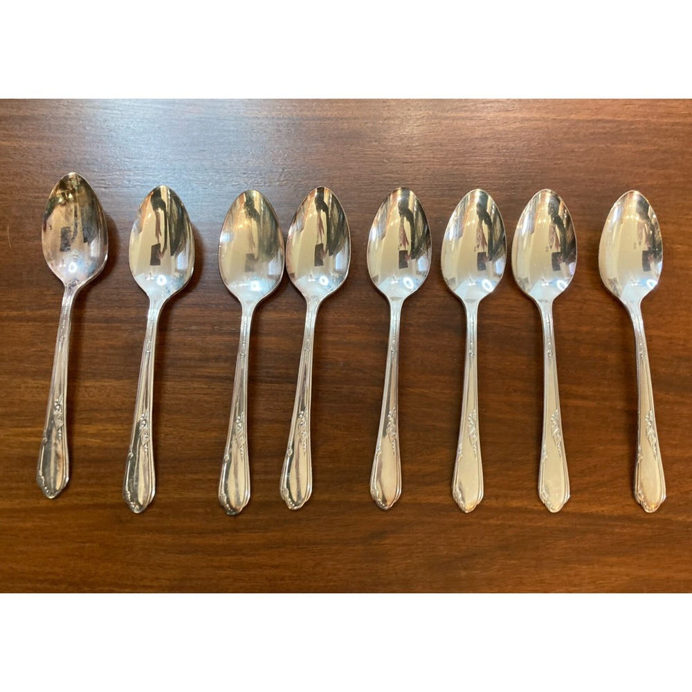 Wm A Rogers A1 Plus Oneida Ltd Set Of 8 Tea Spoons Meadowbrook Silverplate 6"